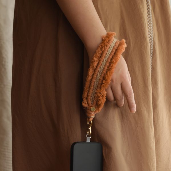 Fluffy Tassel Phone Strap Handcrafted macrame, pure cotton rope, vibrant green accessory, orange-brown jute, versatile phone strap, keychain charm, bag charm, handmade macrame keychain, solid brass hardware, oxidation-resistan