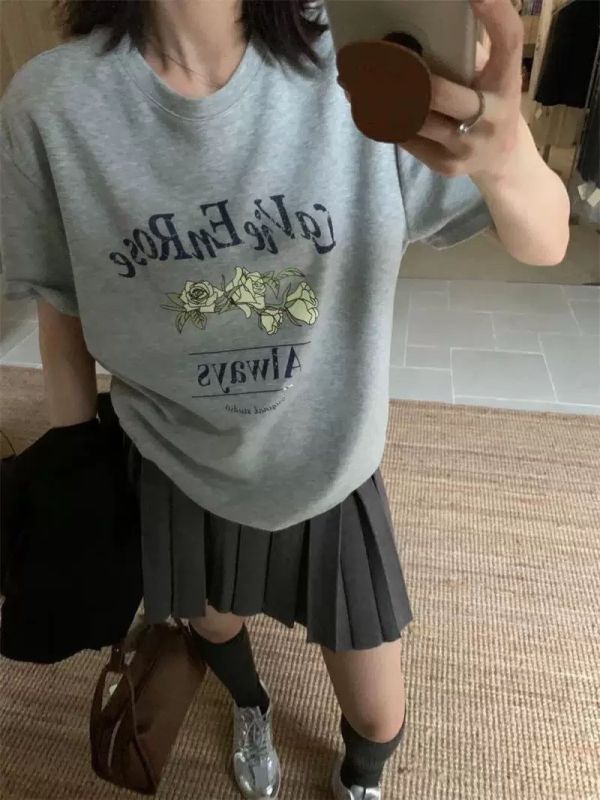 韓系花朵印花短袖T恤 短袖T恤