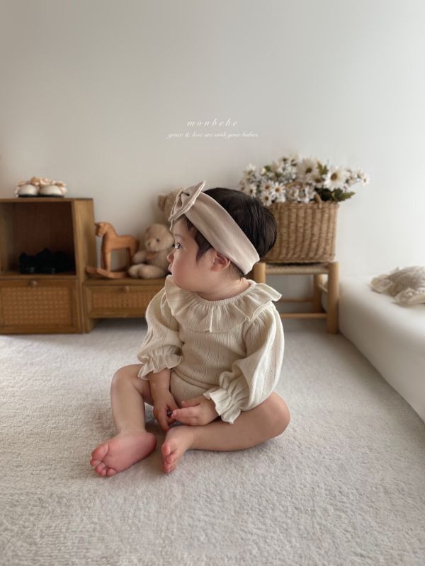 優雅荷葉領長袖純棉連身衣 Monbebe,monbebe Korea,laurababy