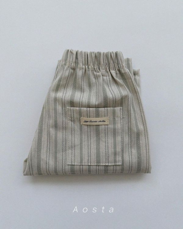 直紋薄荷綠春季鬆緊休閒寬庫 