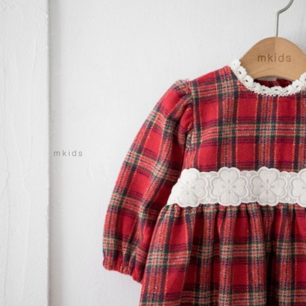 英倫復古紅格紋洋裝 包屁衣 