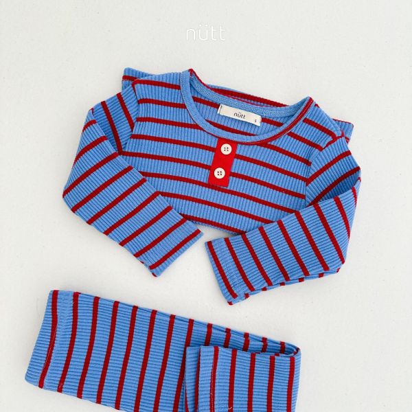 活潑跳色合身條紋居家服 長袖上衣+長褲 