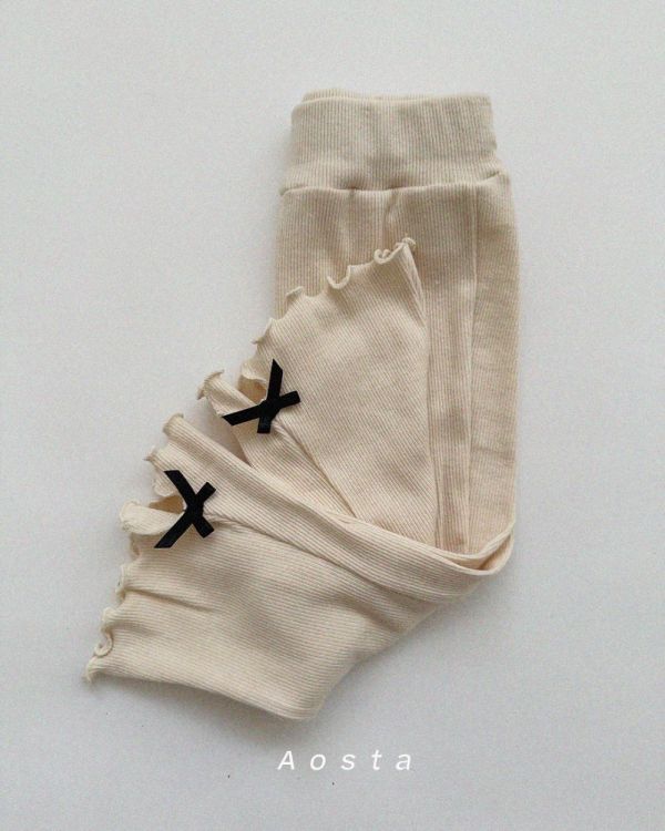 蝴蝶結木耳卷彈性啦叭褲 