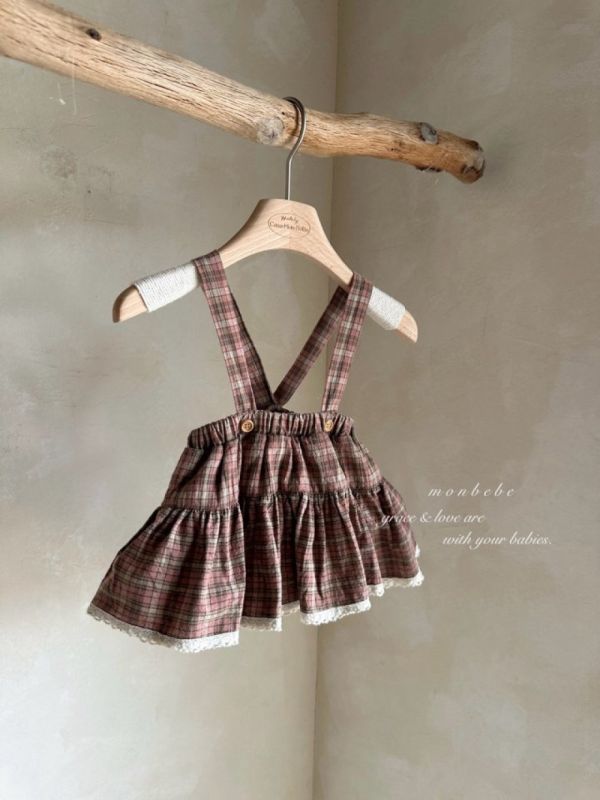 英倫格紋吊帶澎澎裙 姊妹裝 