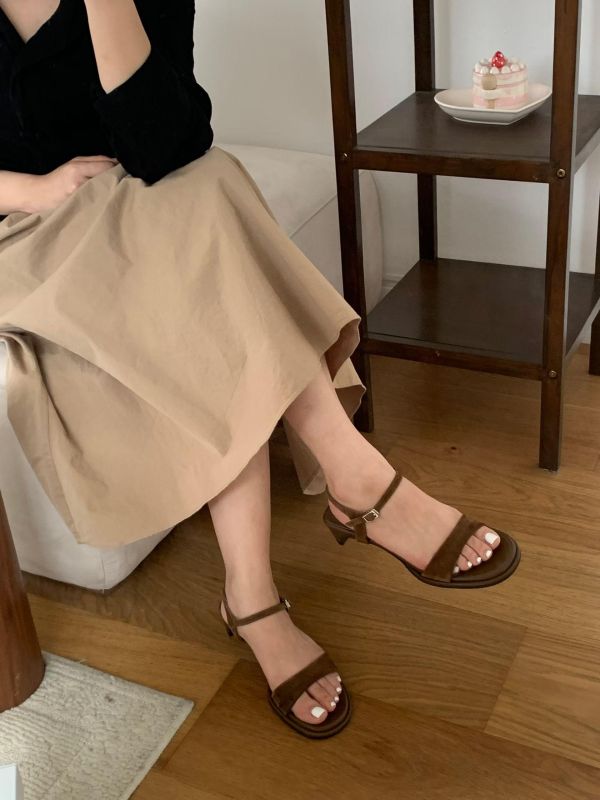 韓國低跟一字帶質感涼拖鞋 