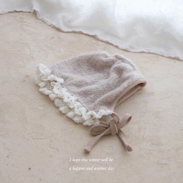 針織小花邊綁帶軟帽 