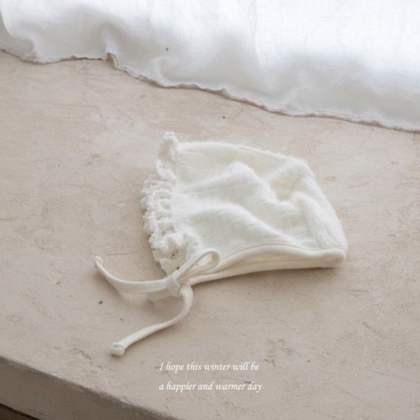 針織小花邊綁帶軟帽 