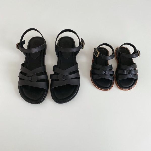 親子系列 交叉編織真皮質感涼鞋 親子鞋,正韓,韓國童鞋,韓國親子