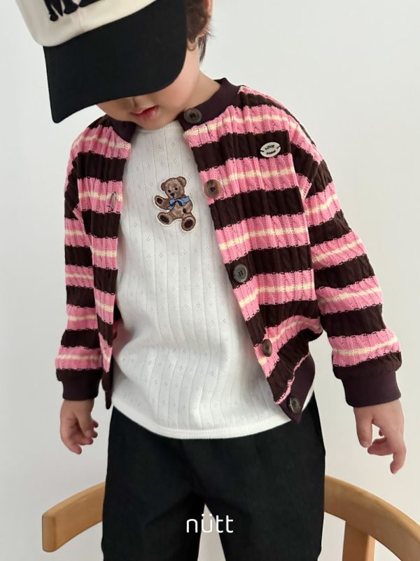 寬版條紋針織鈕扣外套 