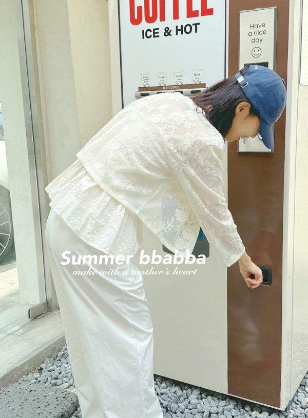 親子系列 象牙色緹花開衫 