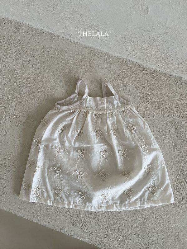 田園風小花刺繡洋裝 象牙色 