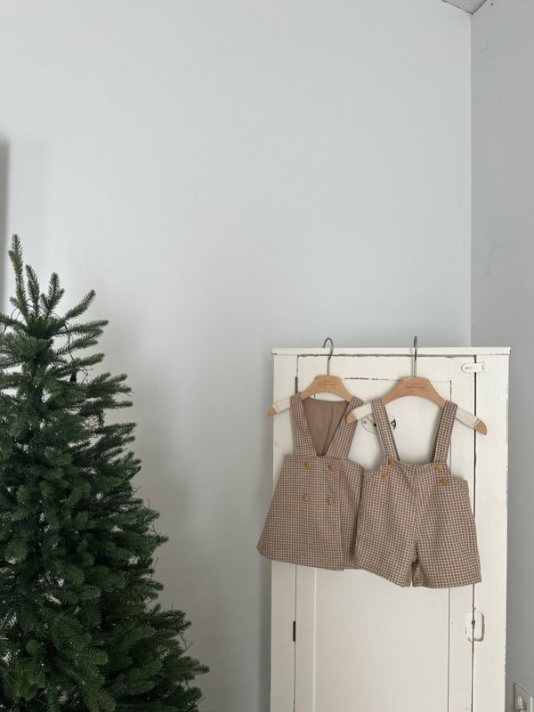 優雅法式Ａ字格紋吊帶裙 Monbebe Korea,monbebe,童裝