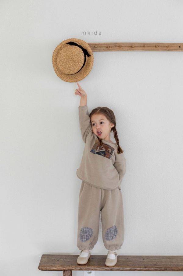 格紋補丁休閒棉褲 