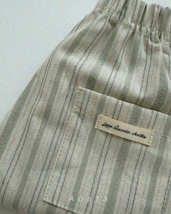 直紋薄荷綠春季鬆緊休閒寬庫 