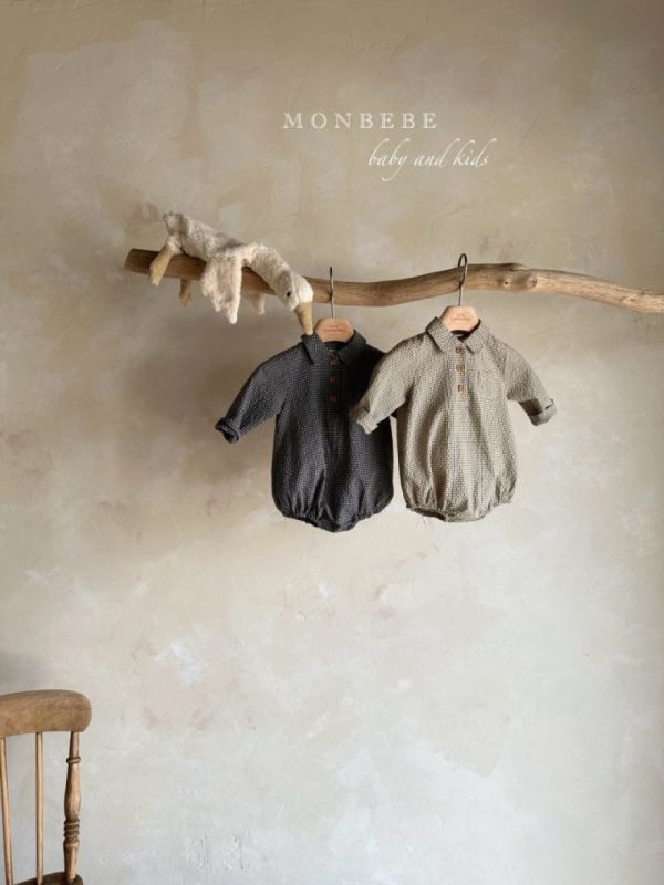 格紋翻領鈕扣長袖上衣 寶寶包屁衣 兄弟裝 