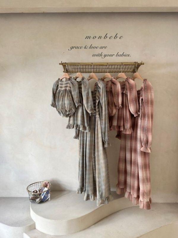 秋天的日落 親子系列大人款長洋裝 monbebe korea,韓國童裝,Monbebe,韓國Monbebe童裝