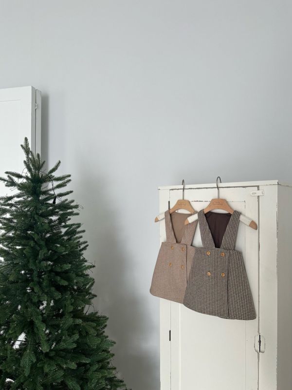 優雅法式Ａ字格紋吊帶裙 Monbebe Korea,monbebe,童裝