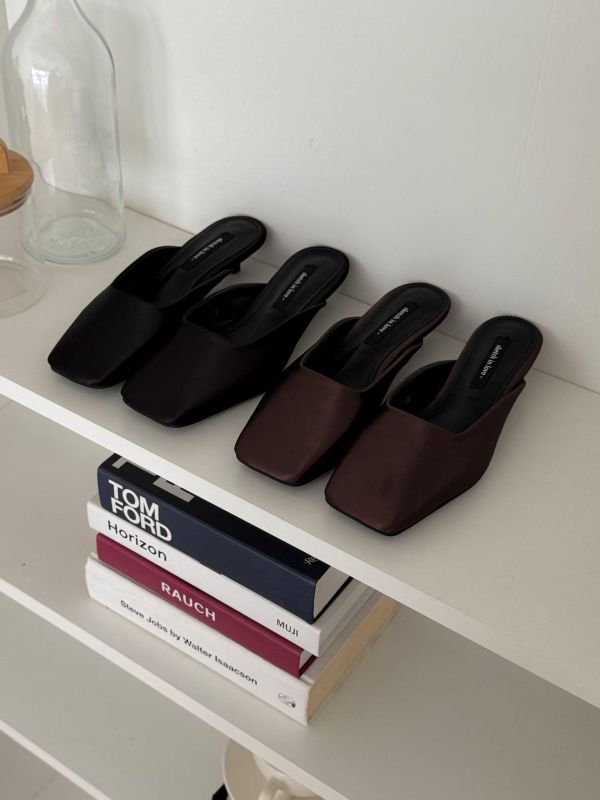 緞面方頭高級感穆勒涼鞋 涼跟拖3cm 