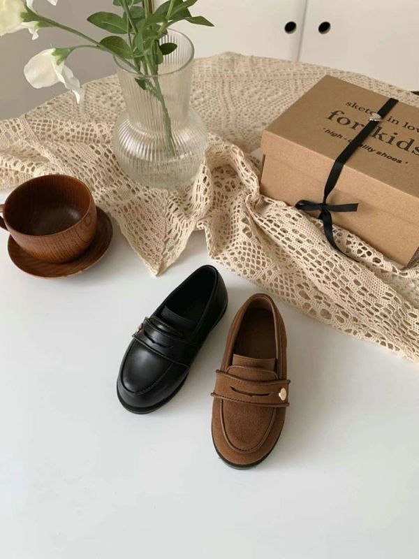 韓國親子鞋 熱門款牛皮金扣樂福鞋 