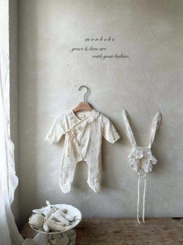 小兔子耳朵造型蕾絲綁帶軟帽 