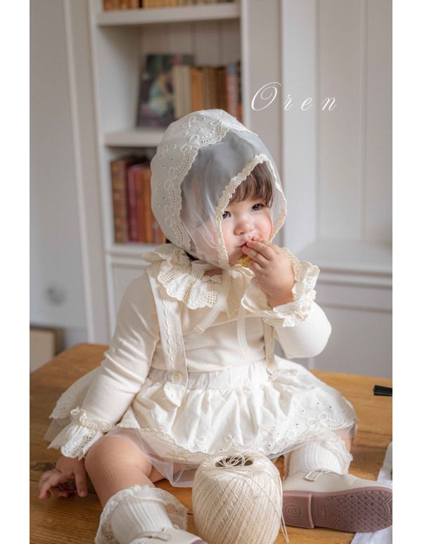 Bebe-純色花邊木耳領長袖上衣 