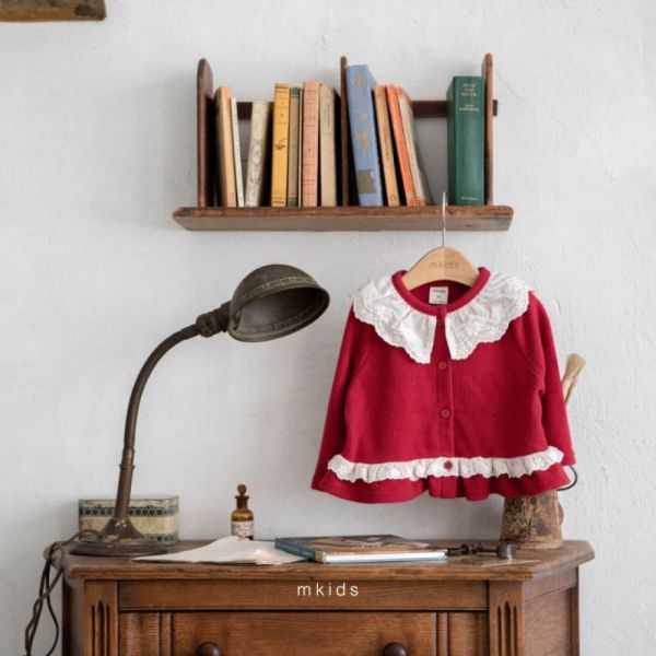 奶油小花蕾絲領針織外套 