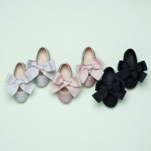 大緞帶閃亮芭蕾娃娃鞋 