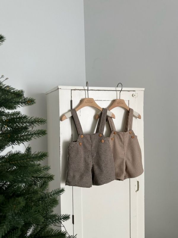 格紋質感吊帶褲 甜美法式,優雅百搭,格紋,monbebe Korea,monbebe,laurababy