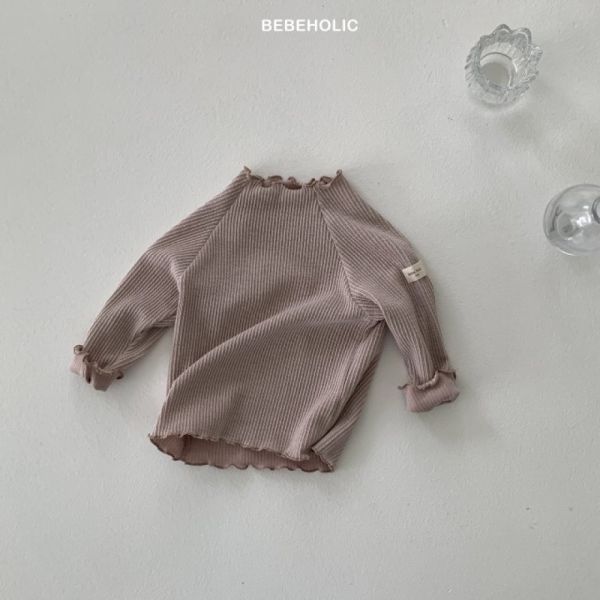 螺紋捲邊單色好搭長袖上衣 2025韓國秋季童裝新品,質感童裝,Bebe holic,奶茶寶寶穿搭