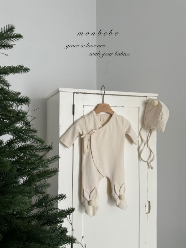 小兔兔毛球寶寶踩腳連身服(帽另售) Monbebe Korea,monbebe,laurababy,蘿拉衣櫥,仙女媽咪親子裝
