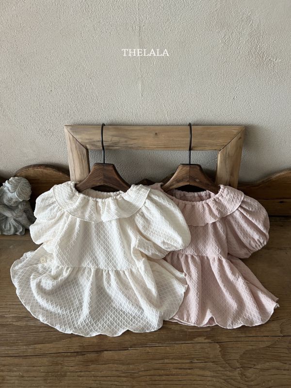 菱格紋泡泡袖洋裝 姊妹裝 