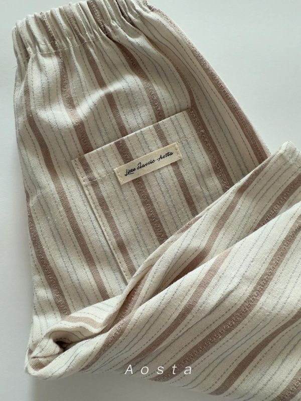 直紋薄荷綠春季鬆緊休閒寬庫 