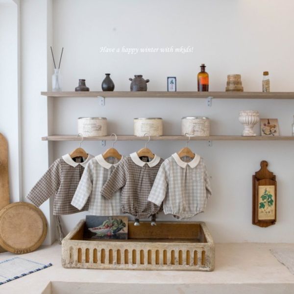 經典小格紋娃娃領長袖上衣 