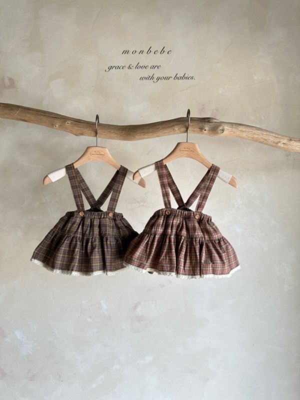 英倫格紋吊帶澎澎裙 姊妹裝 