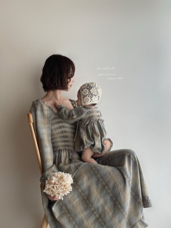 秋天的日落 親子系列大人款長洋裝 monbebe korea,韓國童裝,Monbebe,韓國Monbebe童裝