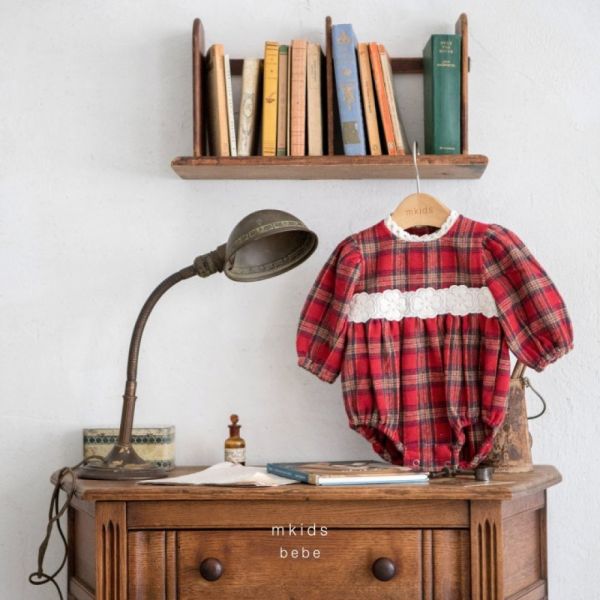 英倫復古紅格紋洋裝 包屁衣 