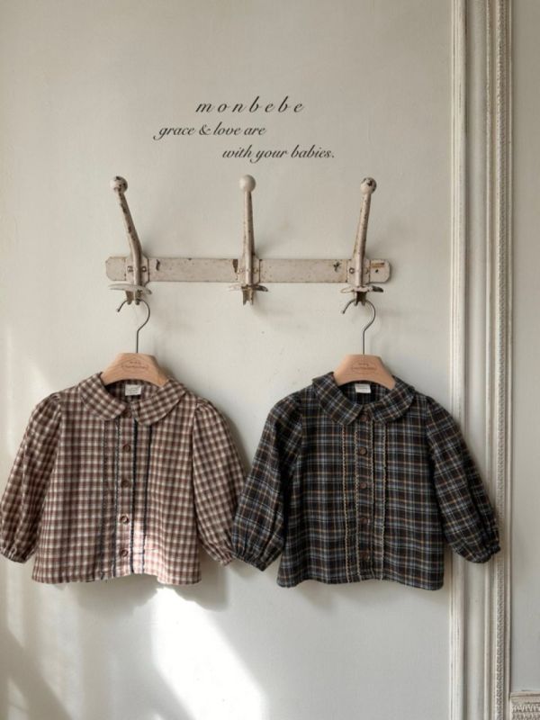 小森林格紋荷葉領襯衫 