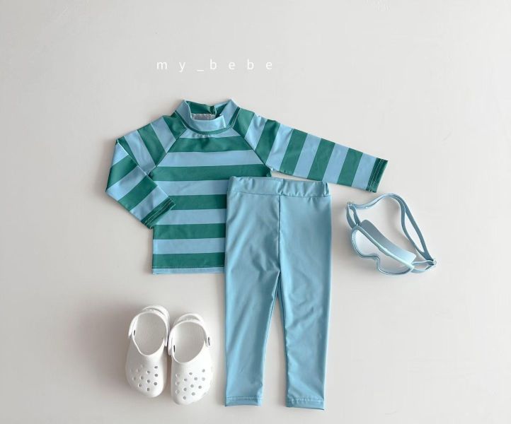 夏日多巴胺條紋長袖防曬泳衣兩件套 