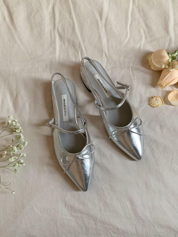 質感漆皮尖頭蝴蝶結低跟鞋 Sketch in love,蘿菈衣櫥代購,韓國女鞋,正韓女鞋