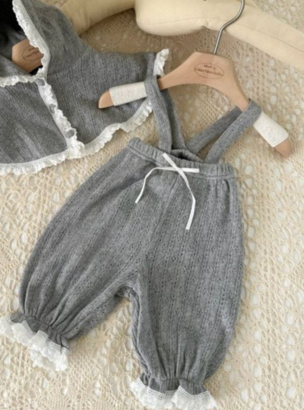 復古蕾絲邊燈籠吊帶褲 