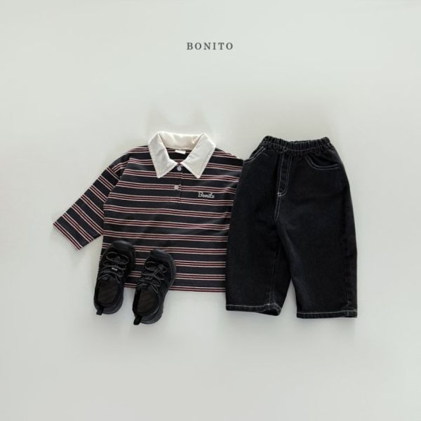 撞色領條紋 Polo 衫 