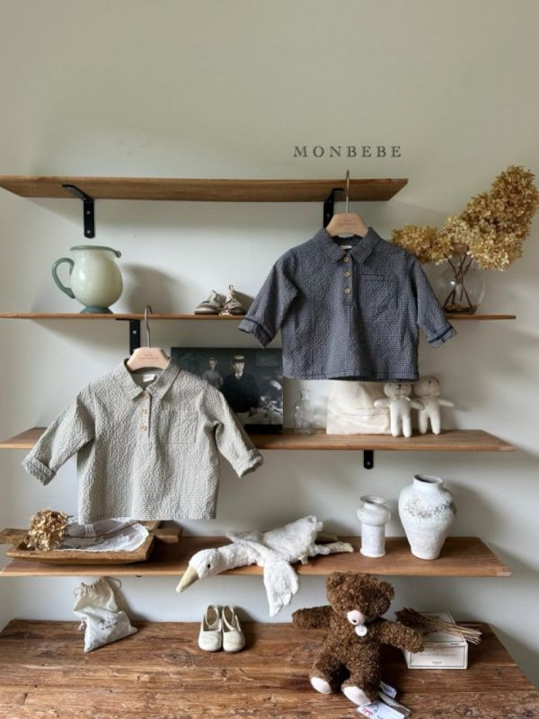 格紋翻領鈕扣長袖上衣 寶寶包屁衣 兄弟裝 