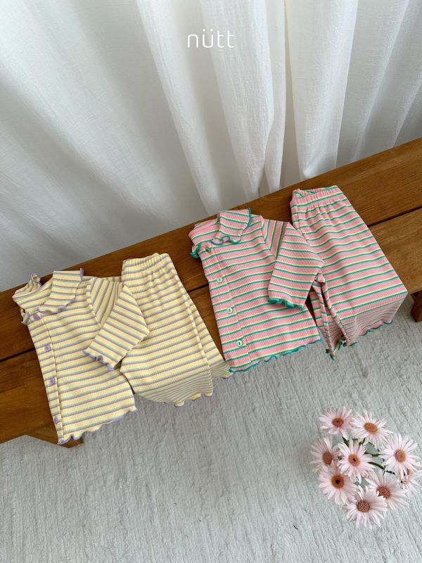 木耳邊條紋家居服 長袖上衣+長褲 