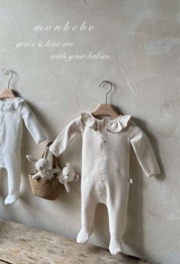 純色荷葉邊領包腳連身衣 