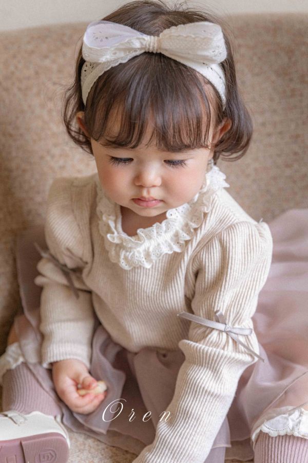 Bebe-小花刺繡蝴蝶結髮帶 