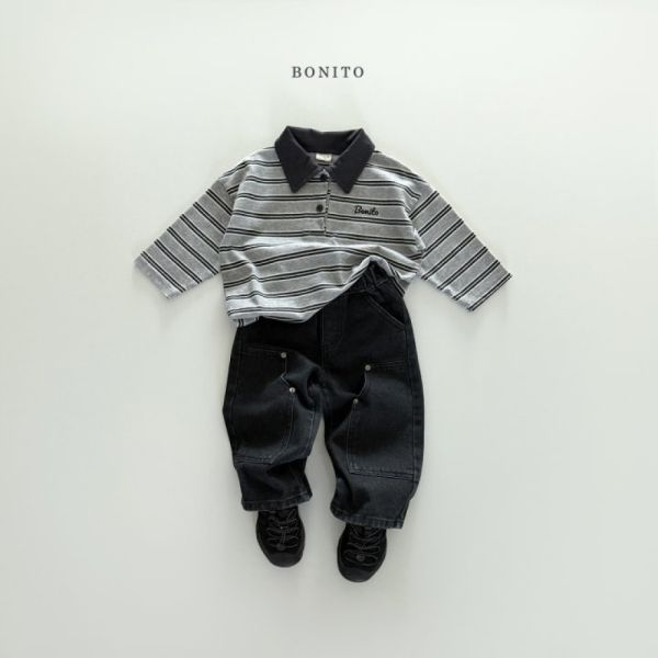 撞色領條紋 Polo 衫 