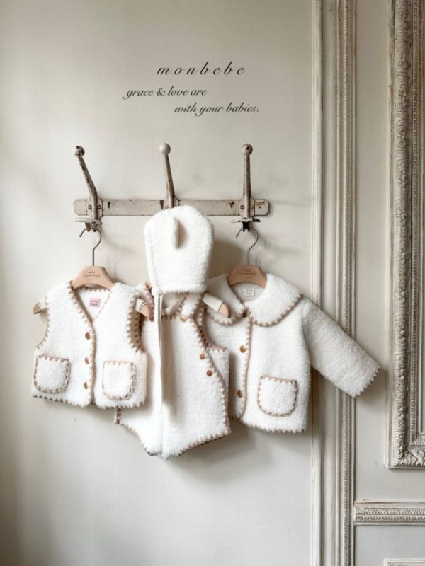 小熊系縫線邊絨毛口袋背心 