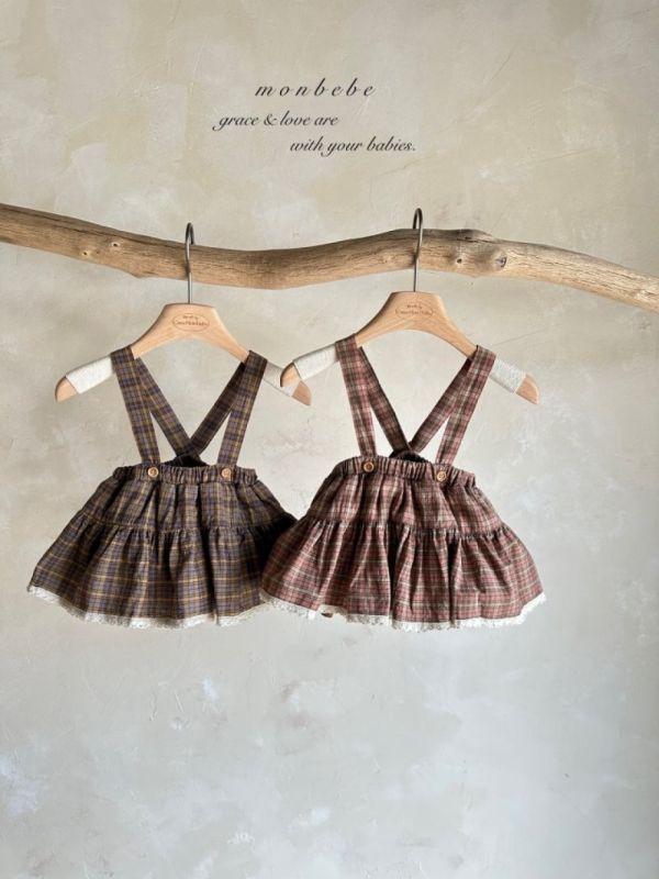 英倫格紋吊帶澎澎裙 姊妹裝 