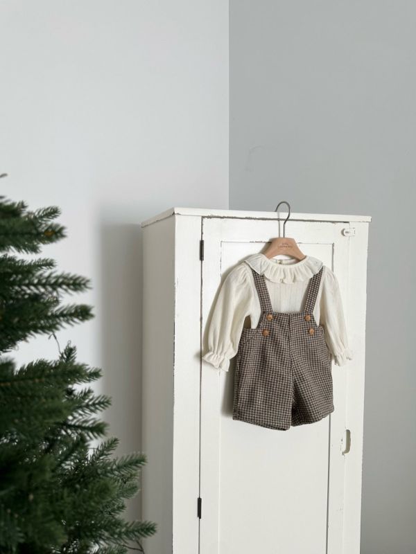 格紋質感吊帶褲 甜美法式,優雅百搭,格紋,monbebe Korea,monbebe,laurababy