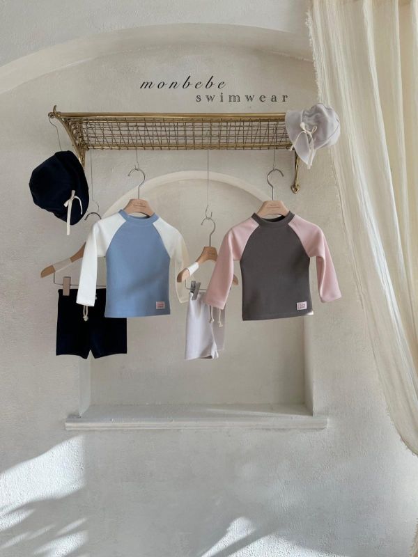 韓國Monbebe 泳裝 莫蘭迪色游泳服兩件式（附泳帽） 